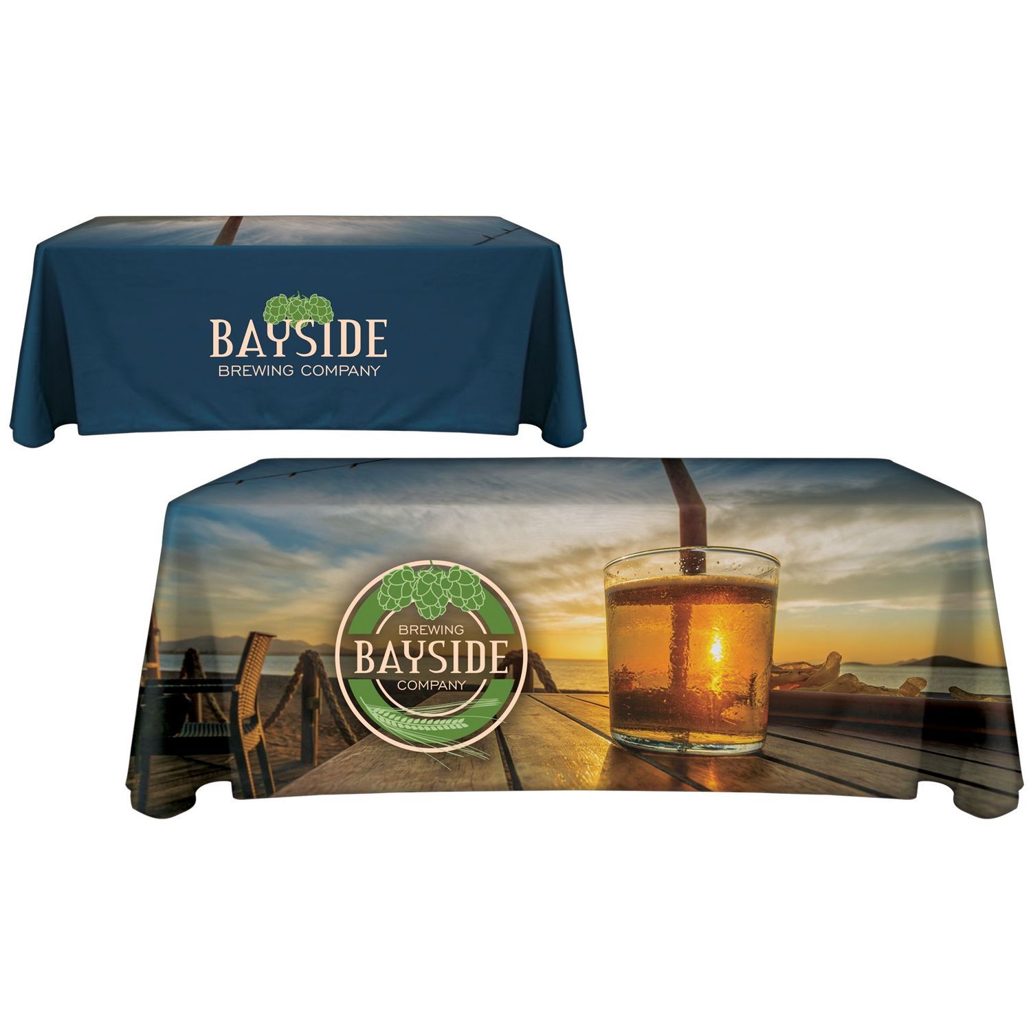 6' Custom Throw Style Tablecloth Cover  - Full Color Digital Imprint - 130" x 88"